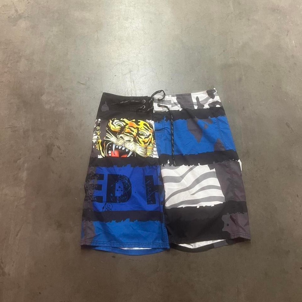 Y2K Ed hardy men's multi‎ color aop board shorts grunge skater
